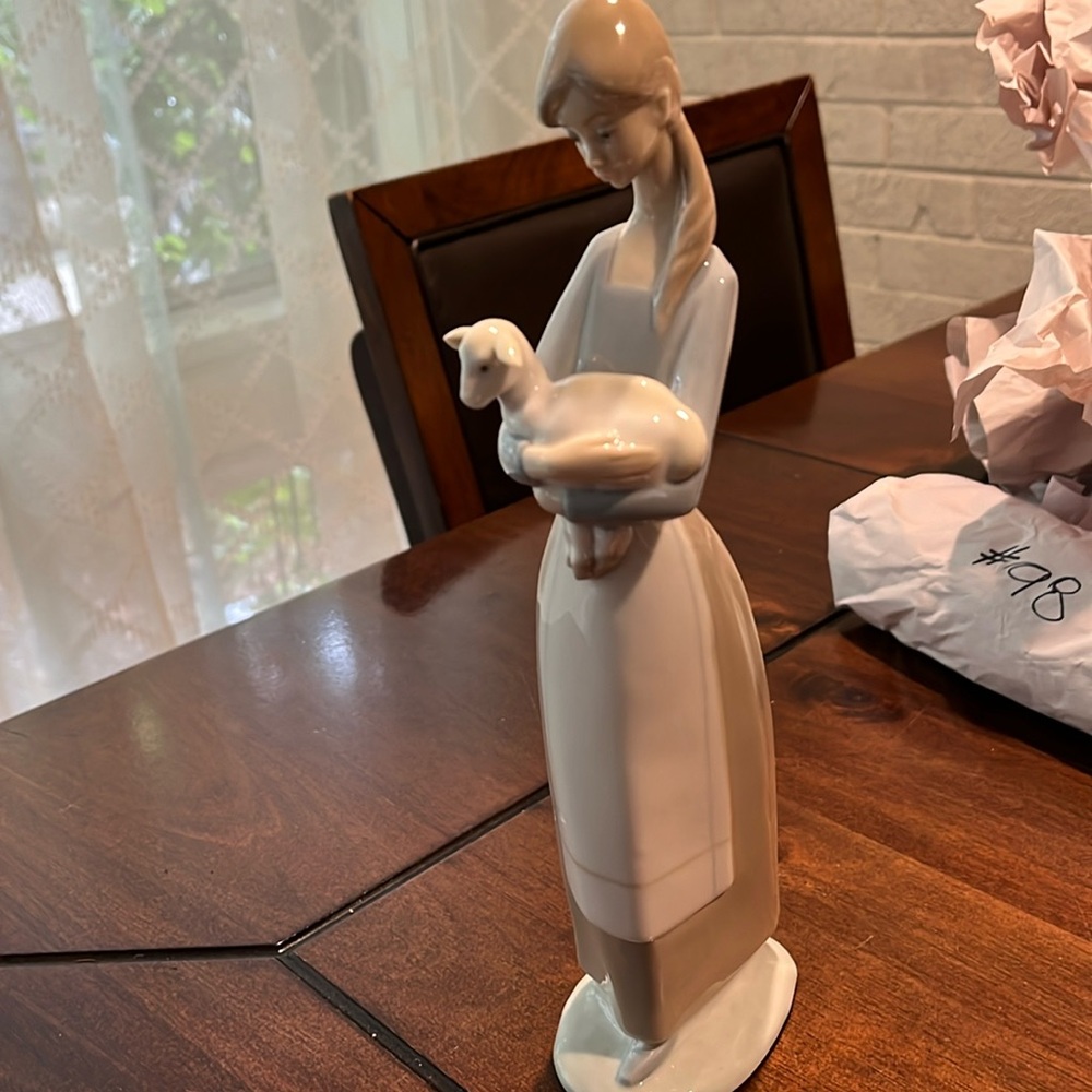 NAO By Lladro Girl in Apron Holding Duck/Goose 10.75" Tall Excellent